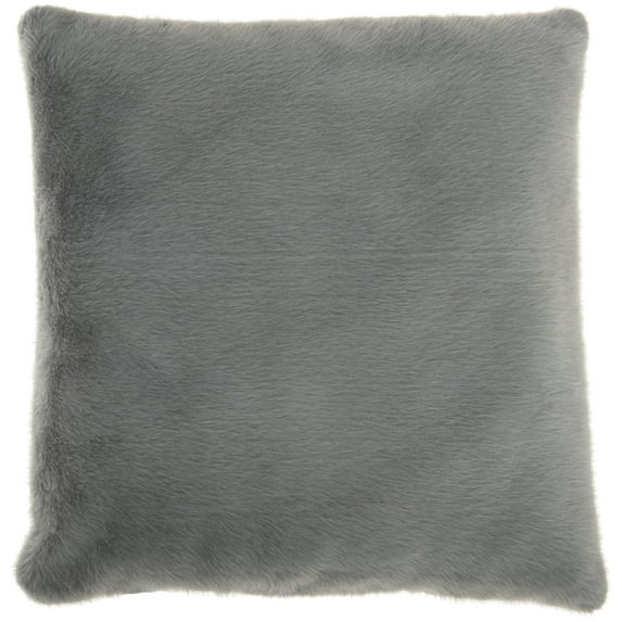 Nourison 20.00" x 20.00" Gray Faux Throw Pillow, Faux fur covering