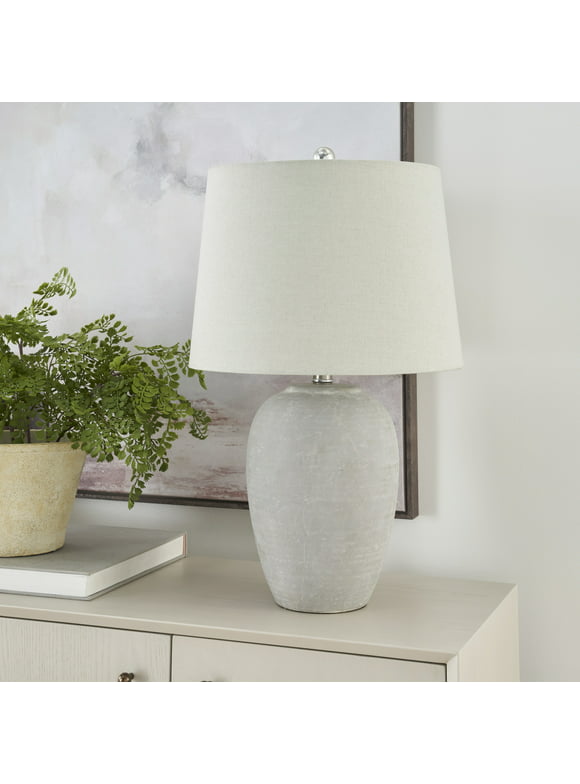 Nourison 23" Grey Unglazed Ceramic Rustic Urn Lamp for Bedroom, Living Room, Dining Room, Office