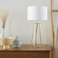thumbnail image 1 of Nourison 24" Gold Geometric Metal Table Lamp, Modern, Transitional for Bedroom, Dining Room, Living Room, Office, Brass, 1 of 7