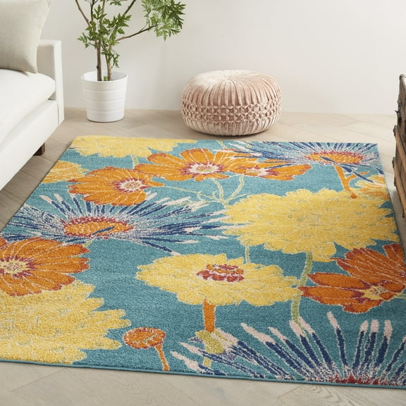 Nourison Allur Modern Floral Turquoise Multicolor 2' x 3' Area Rug, (2' x 3')