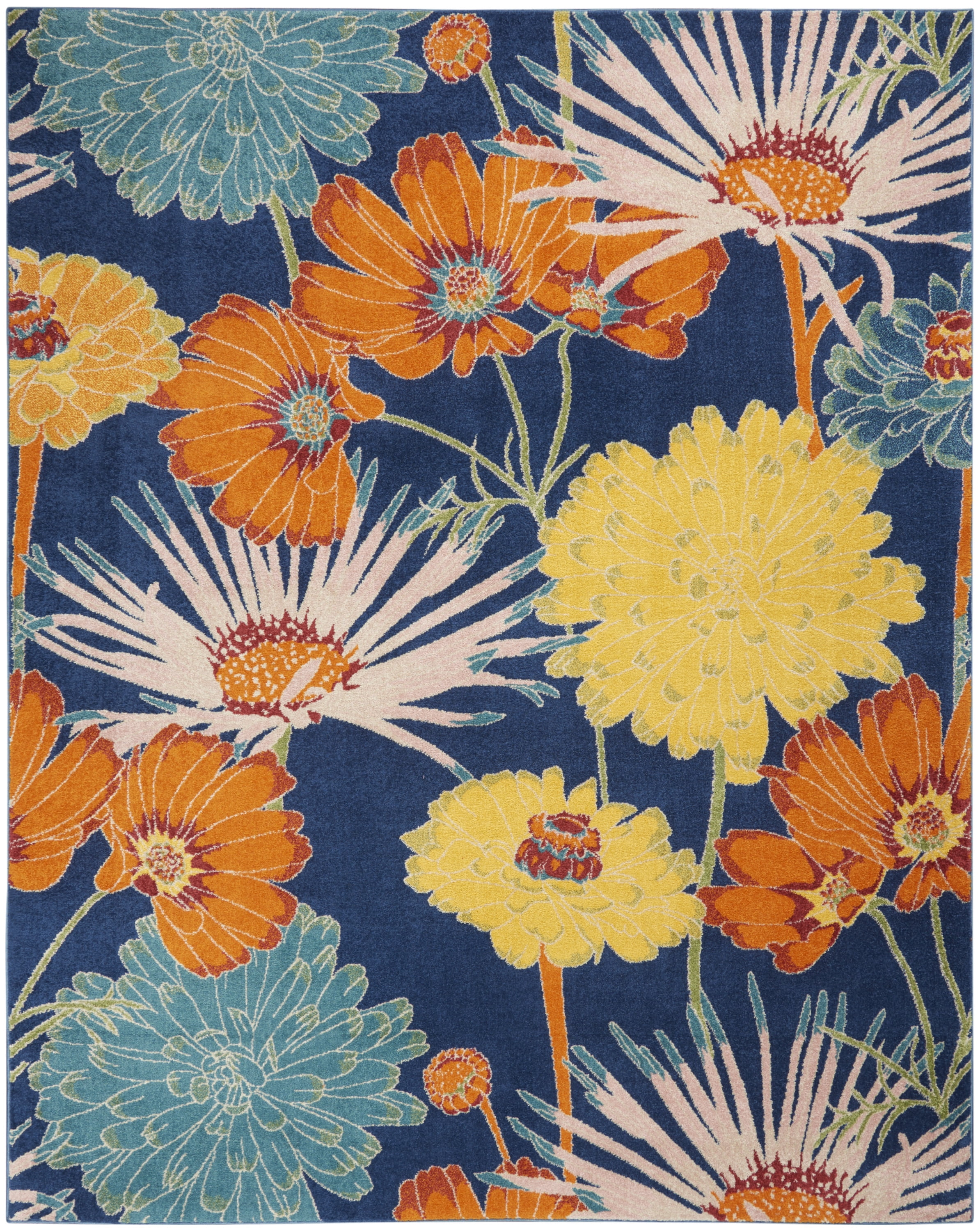 Navy Multicolor Floral Synthetic 8' x 10' Area Rug