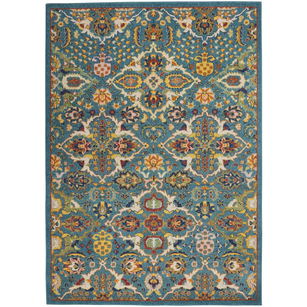 Turquoise Ivory Floral Easy-Care Synthetic 6' x 9' Area Rug