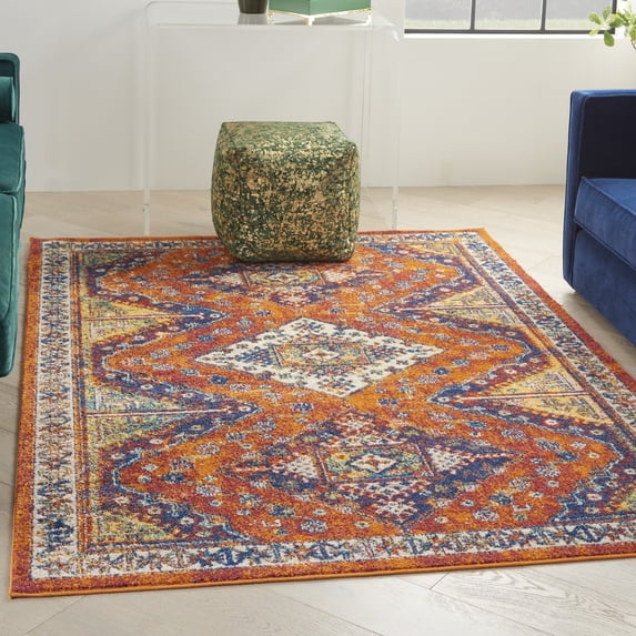Nourison Allur Boho Transitional Orange Multicolor 4' x 6' Area Rug, (4' x 6')