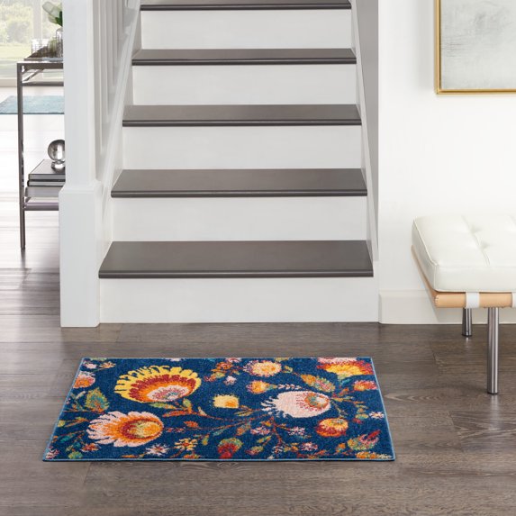 Nourison Allur Botanical Contemporary Navy Multicolor 2' x 3' Area Rug, (2' x 3')