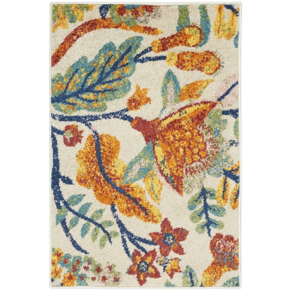 Nourison Allur Botanical Modern Ivory Multicolor 2' x 3' Area Rug, (2' x 3')