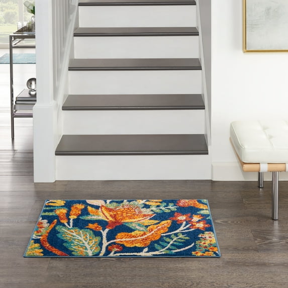 Nourison Allur Botanical Modern Navy Multicolor 2' x 3' Area Rug, (2' x 3')