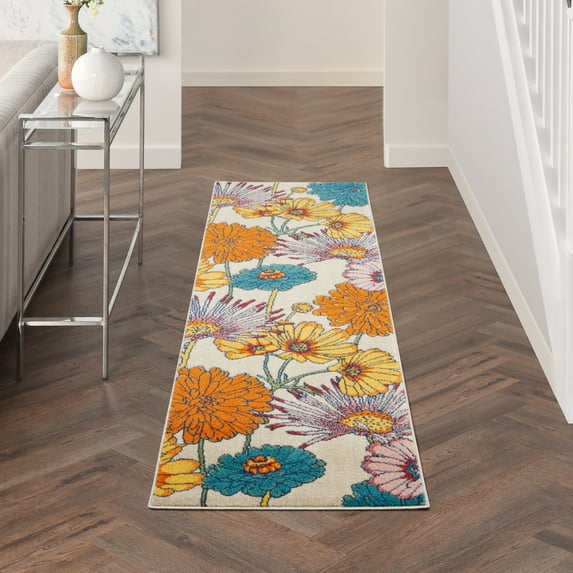 Nourison Allur Modern Floral Ivory Multicolor 2'3" x 7'6" Area Rug, (8' Runner)