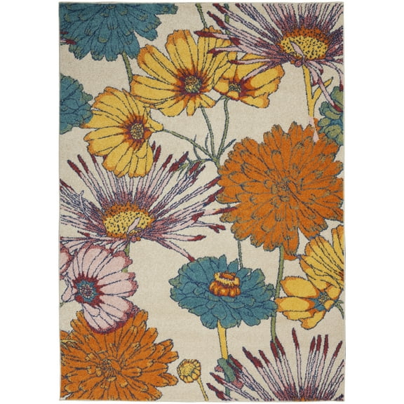 Nourison Allur Modern Floral Ivory Multicolor 5'3" x 7'3" Area Rug, (5' x 7')