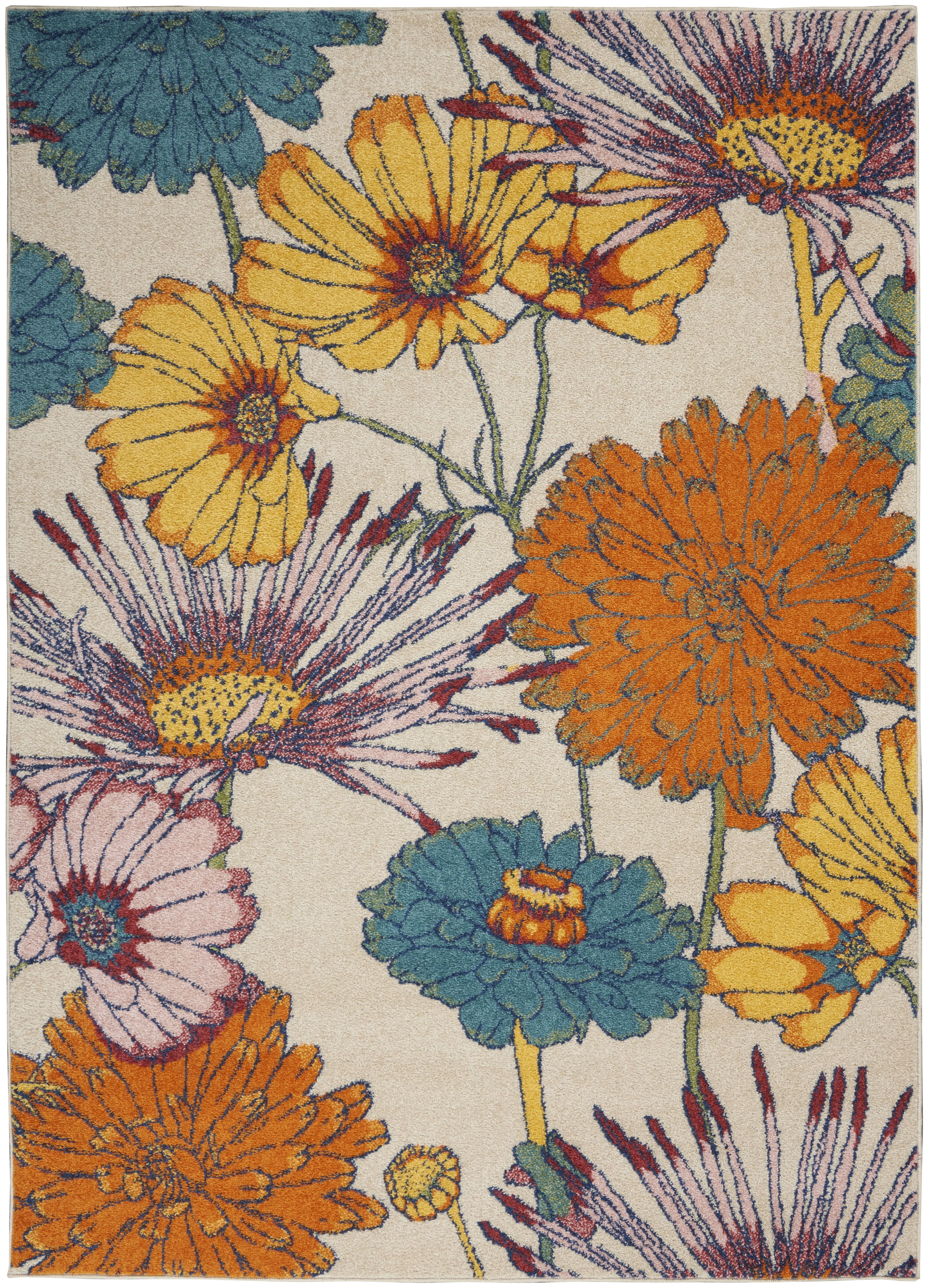 Nourison Allur Modern Floral Ivory Multicolor 5'3" x 7'3" Area Rug, (5' x 7')
