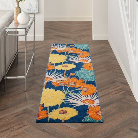 Nourison Allur Modern Floral Navy Multicolor 2'3" x 7'6" Area Rug, (8' Runner)