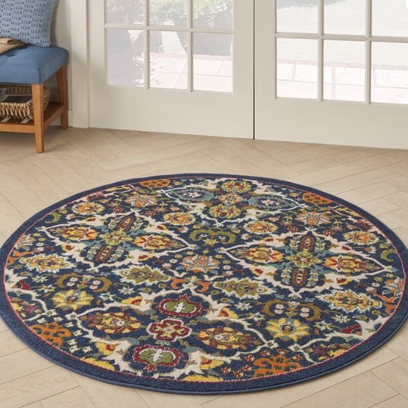 Nourison Allur Persian Navy/Multicolor 5'3" x round Area Rug (5 Round)