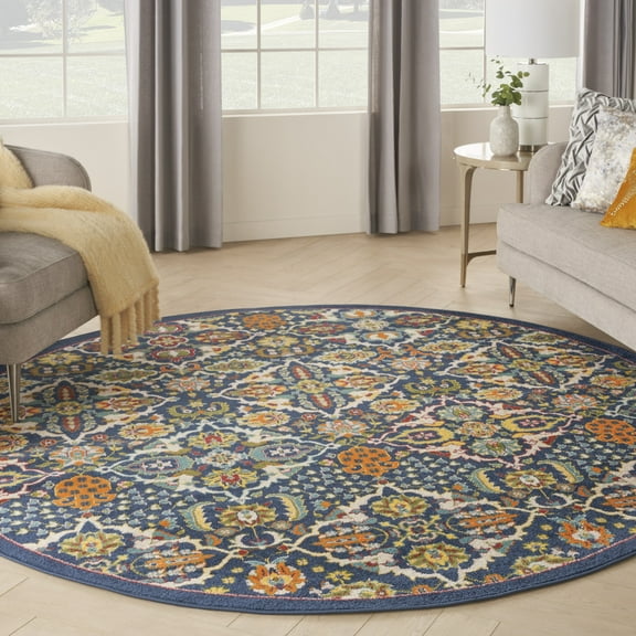 Nourison Allur Persian Navy/Multicolor 7'10" x round Area Rug (8 Round)