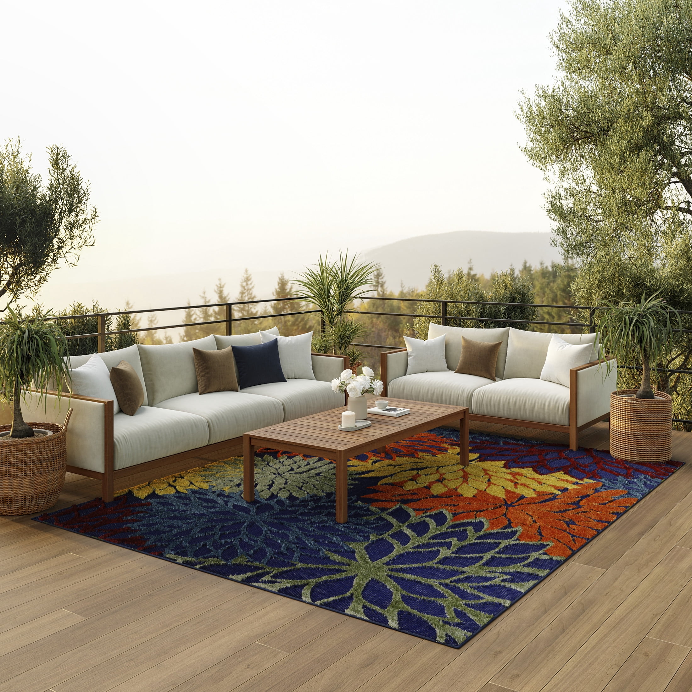 Nourison Aloha 10' x 14' Navy Multicolor Outdoor Rug