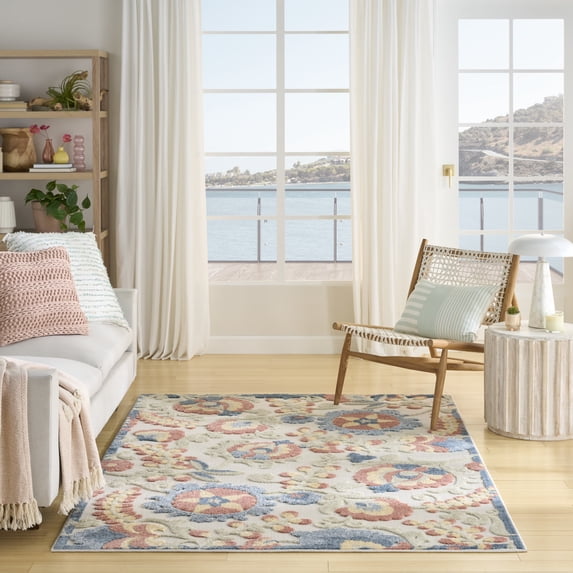 Nourison Aloha 3'6" x 5'6" Grey Multicolor Farmhouse Rug