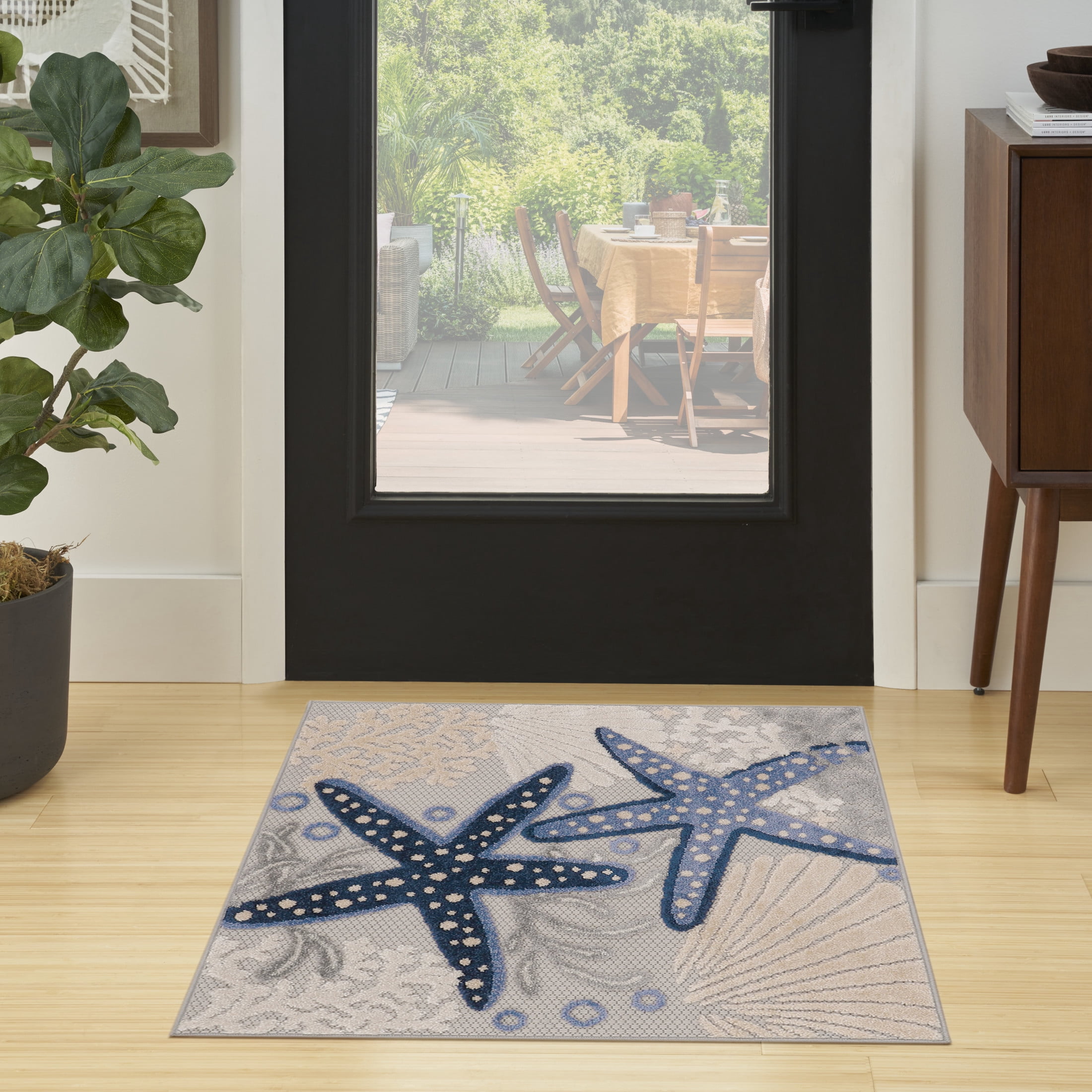 Nourison Aloha 3' x Square Blue Grey Coastal, Nautical & Beach Rug