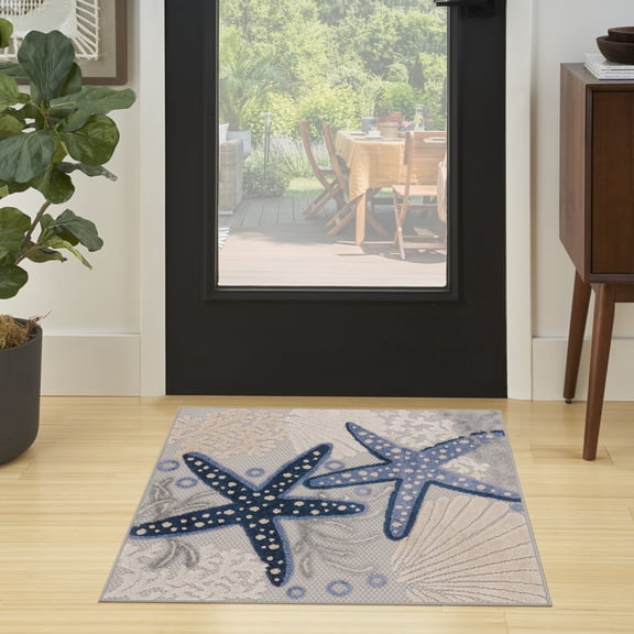 Nourison Aloha 3' x Square Blue Grey Coastal, Nautical & Beach Rug