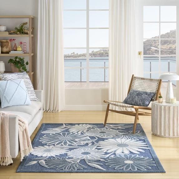 Nourison Aloha 5'3" x 7'5" Blue Outdoor Rug