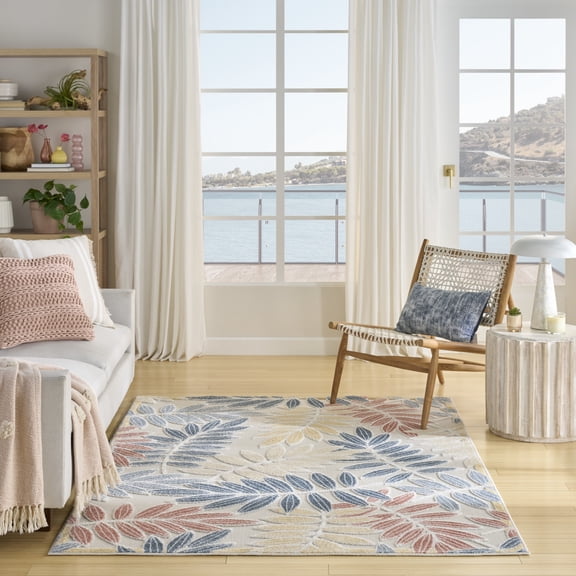 Nourison Aloha 5'3" x 7'5" Ivory Blue Modern Rug