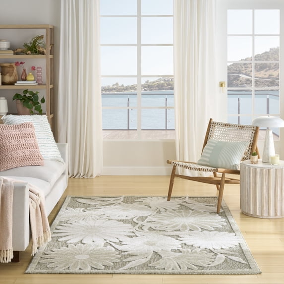Nourison Aloha 5'3" x 7'5" Ivory Sage Outdoor Rug