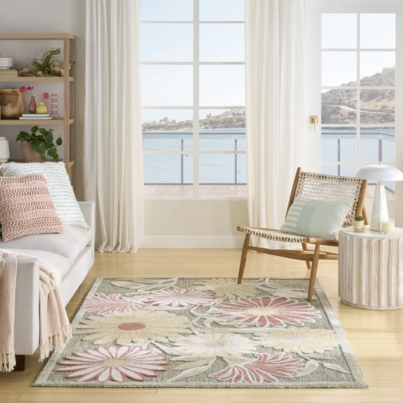 Nourison Aloha 5'3" x 7'5" Sage Rose Outdoor Rug