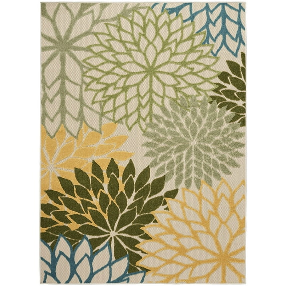 Nourison Aloha Tropical Indoor/Outdoor Green Multicolor 5'3" x 7'5" Area Rug (5x7)