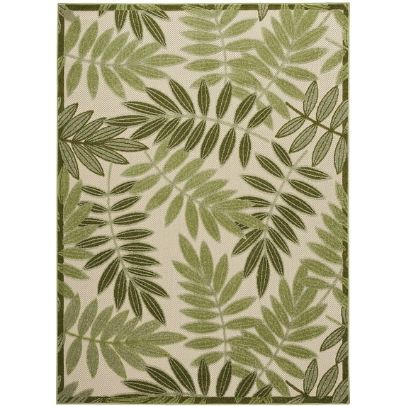 Nourison Aloha Floral Indoor/Outdoor Ivory Green 6' x 9' Area Rug (6x9)