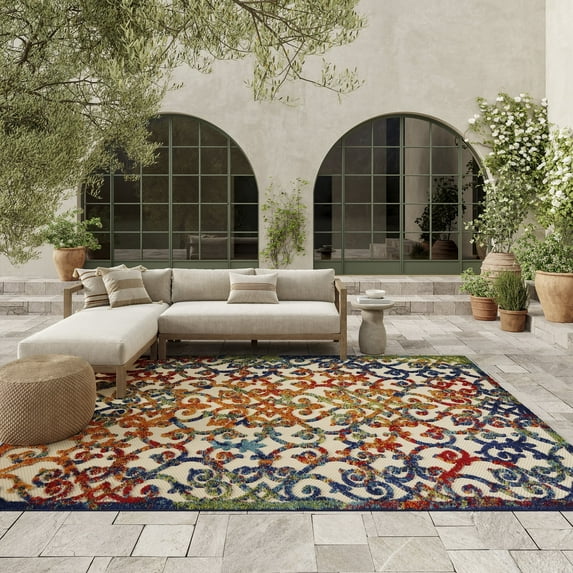 Nourison Aloha Indoor/Outdoor Transitional French Country Multicolor 6' x 9' Area Rug, (6' x 9')