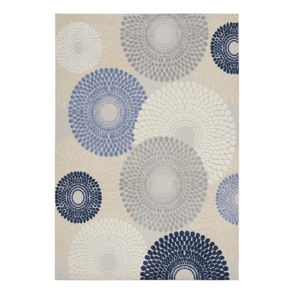 Aloha Geometric Blue/Grey Easy-Care Synthetic Area Rug 7'10" x 10'6"