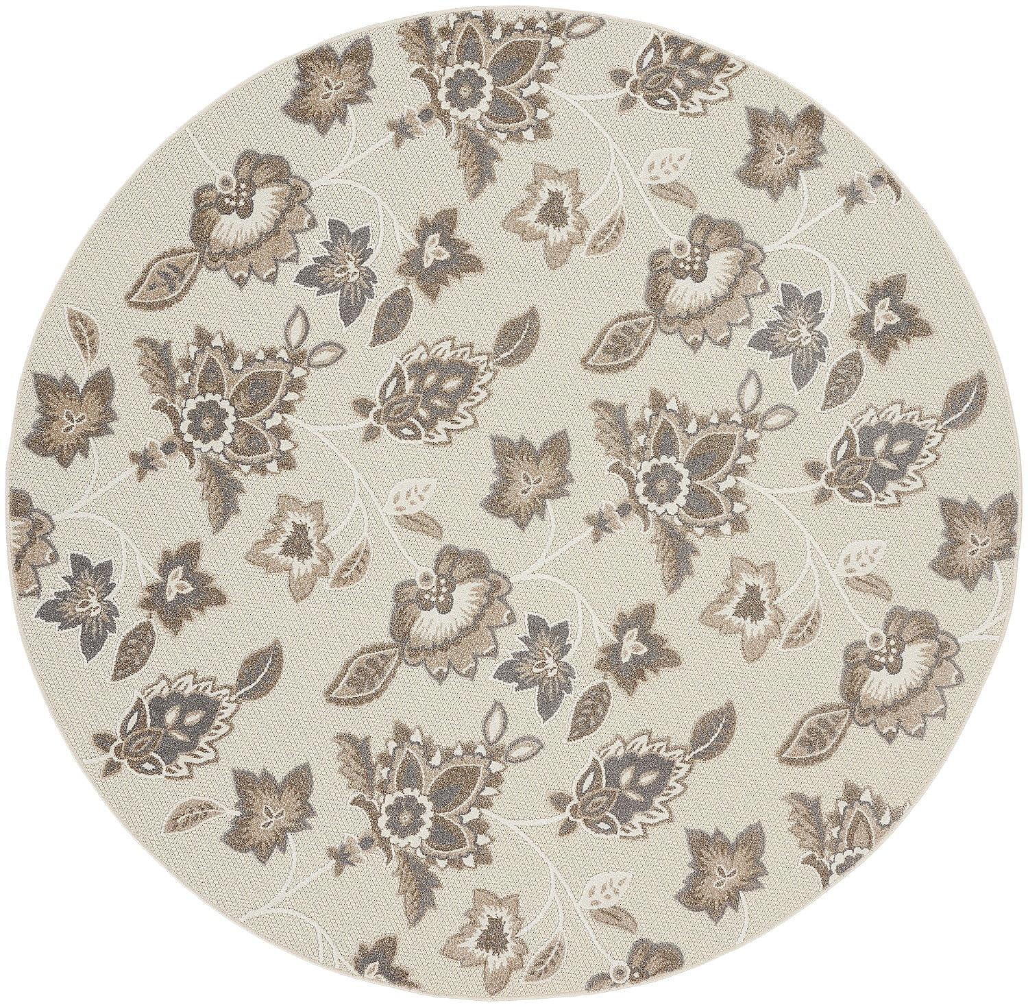 Beige Floral Round Synthetic Flat Woven Rug 7'10"