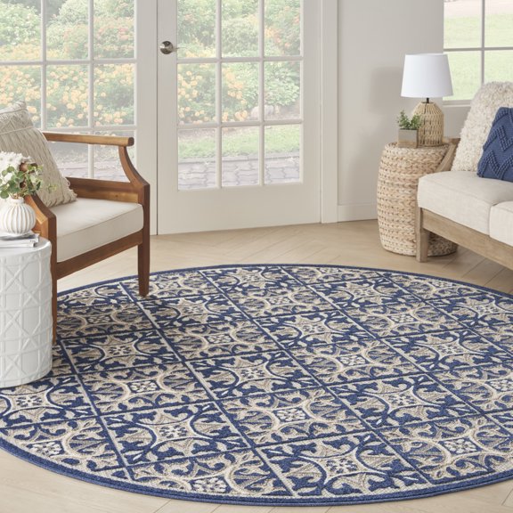 Nourison Aloha Indoor/Outdoor Blue 7’10” x Round Area Rug (8 Round)