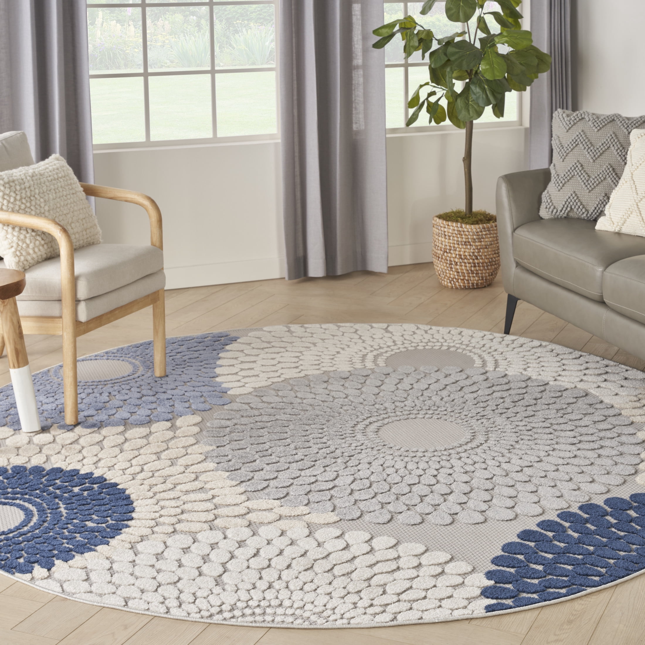 Nourison Aloha Indoor/Outdoor Blue/Grey 7'10" x round Area Rug (8 Round)