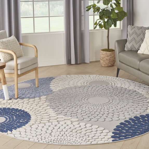 Nourison Aloha Indoor/Outdoor Blue/Grey 7'10" x round Area Rug (8 Round)