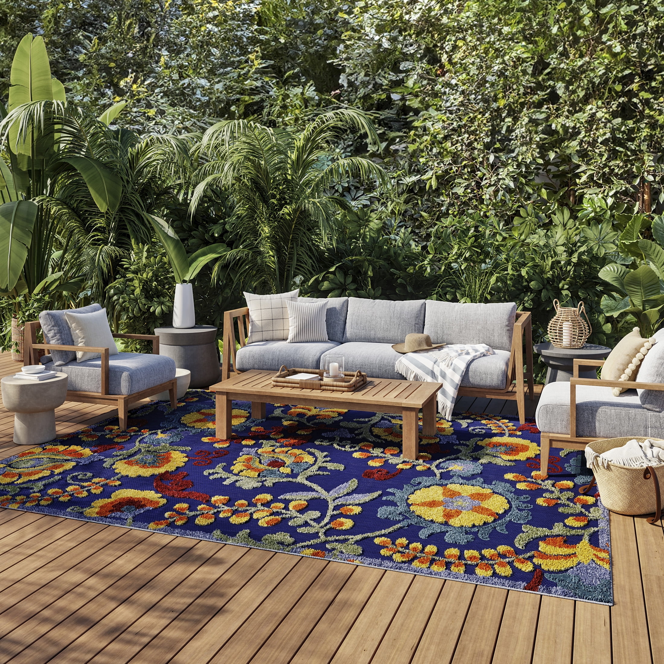 Nourison Aloha 7' x 10' Navy Multicolor Outdoor Rug