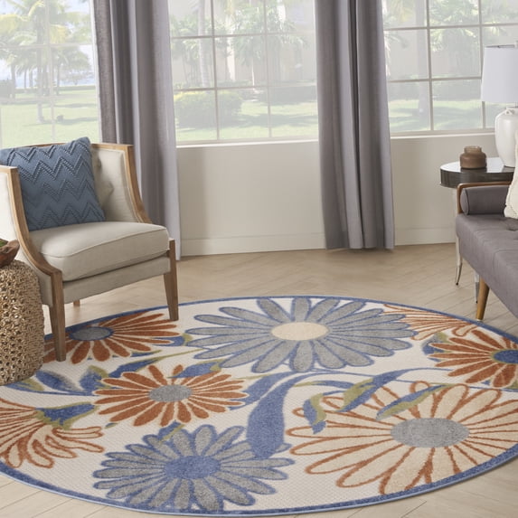 Nourison Aloha 7'10" x Round Beige Multicolor Contemporary Rug