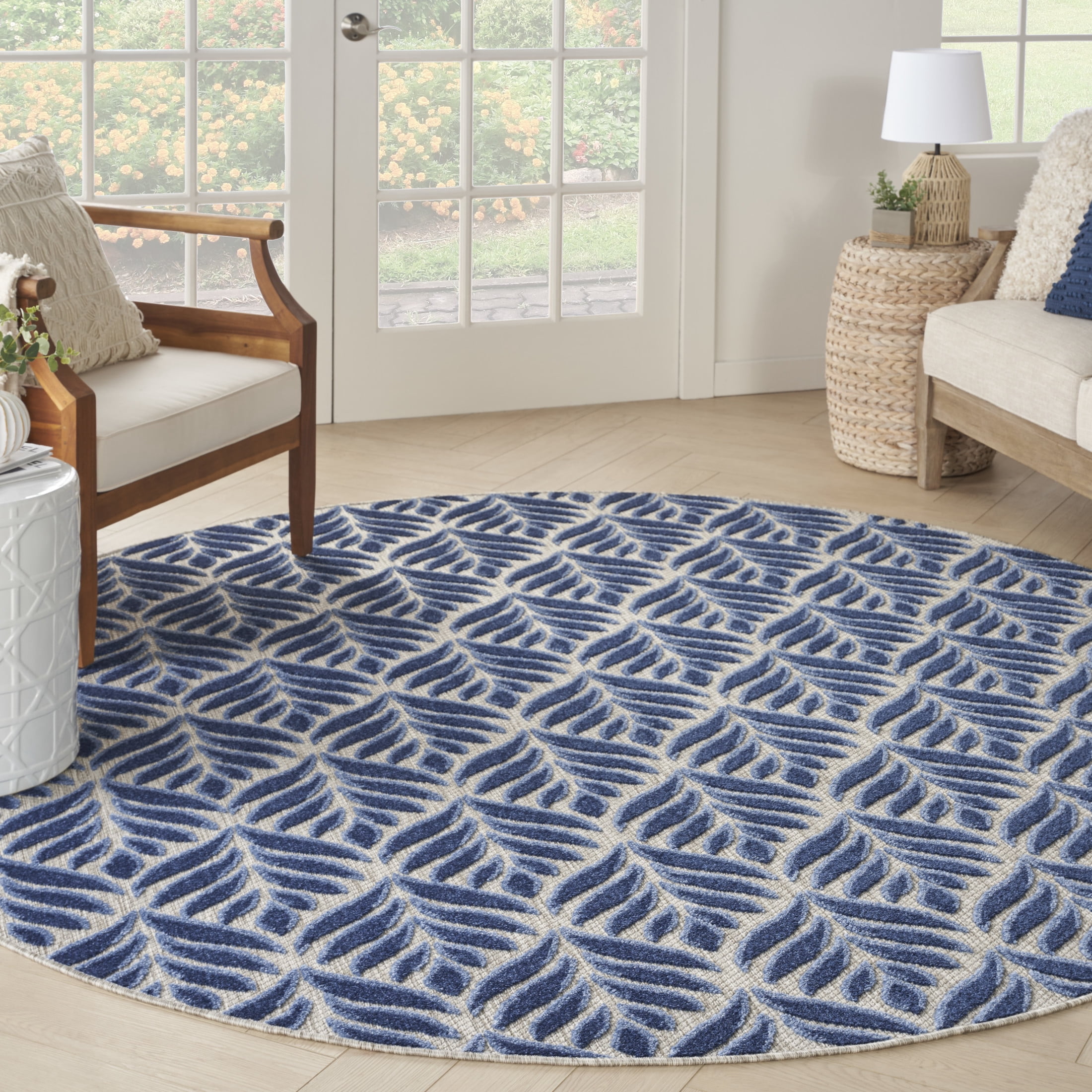 Nourison Aloha Indoor/Outdoor Blue 7’10” x Round Area Rug (8 Round ...