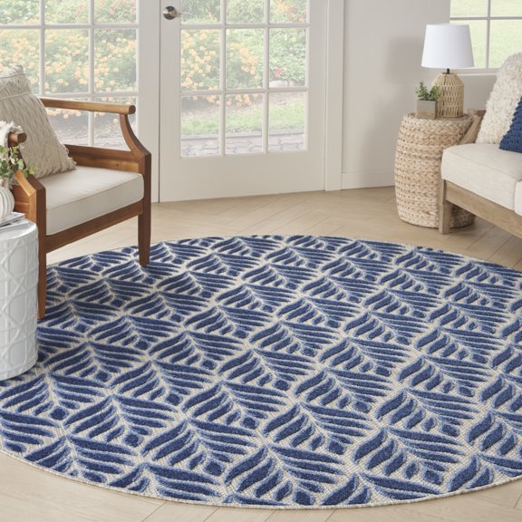 Nourison Aloha Indoor/Outdoor Blue 7’10” x Round Area Rug (8 Round)