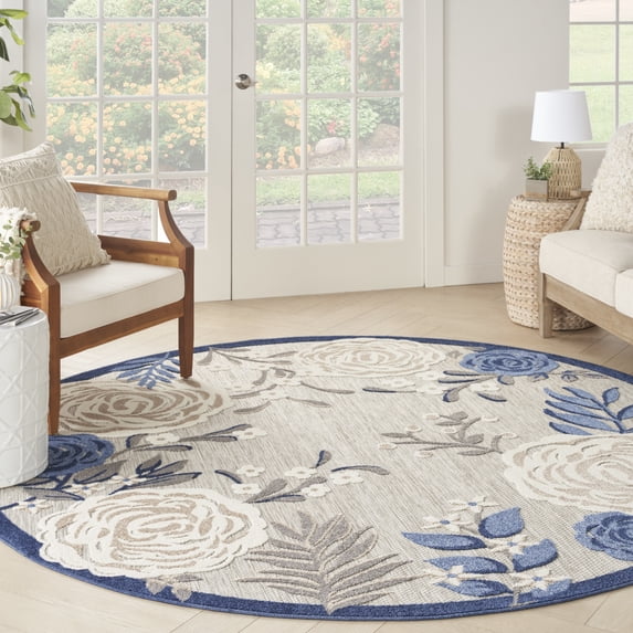 Nourison Aloha Indoor/Outdoor Blue Grey 7’10” x Round Area Rug (8 Round)
