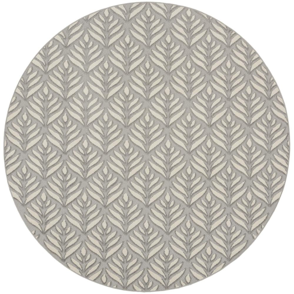 Aloha 8' Round Gray Synthetic Tropical Palm Outdoor Rug