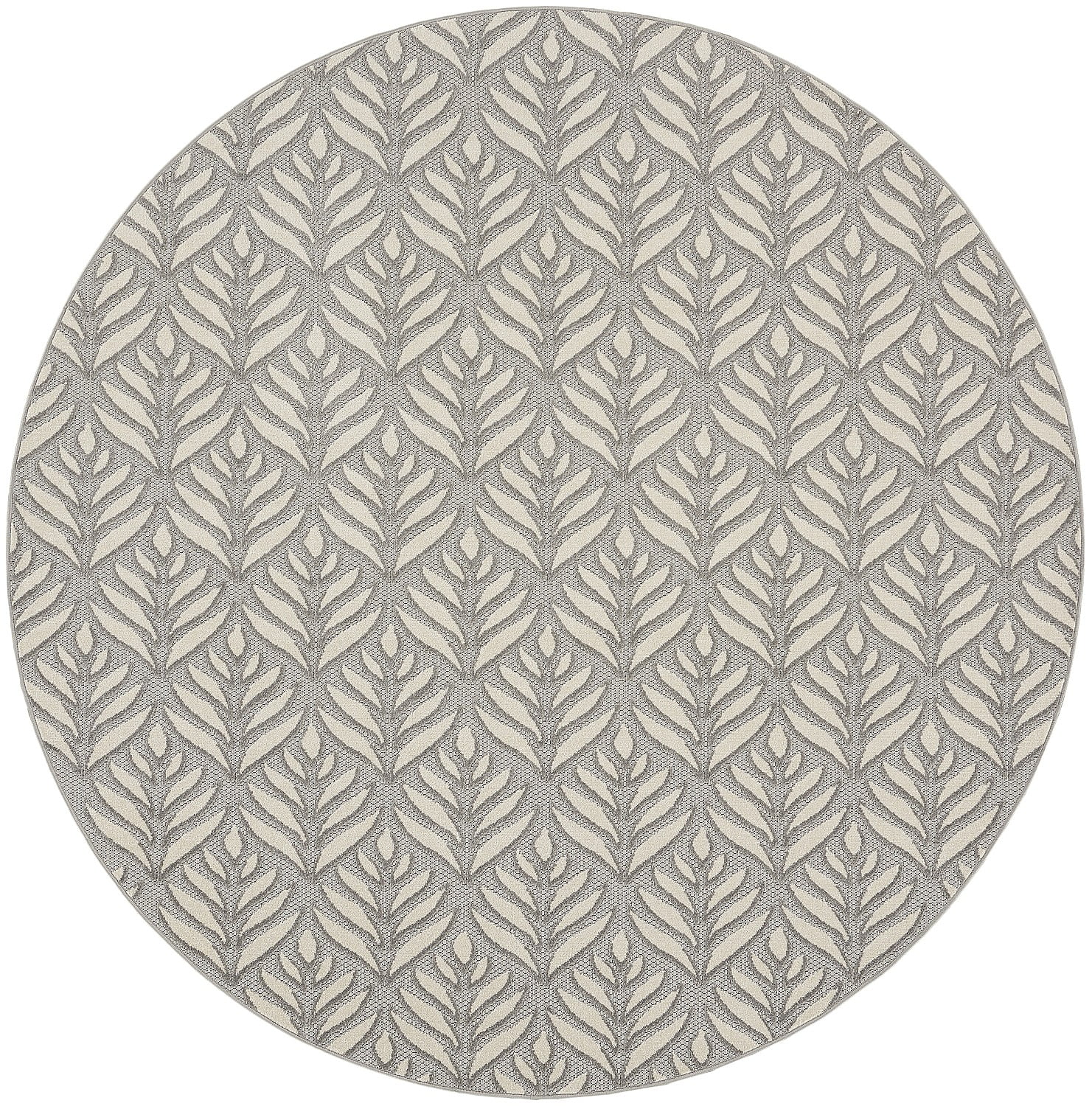 Aloha 8' Round Gray Synthetic Tropical Palm Outdoor Rug