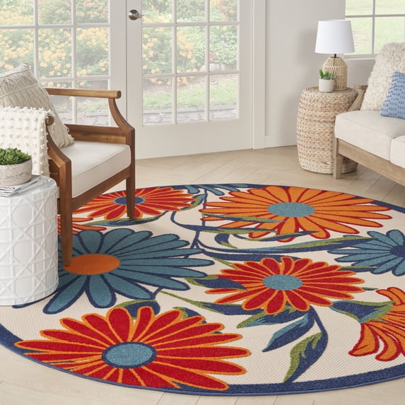 Nourison Aloha Indoor/Outdoor Multicolor 7’10” x Round Area Rug (8 Round)