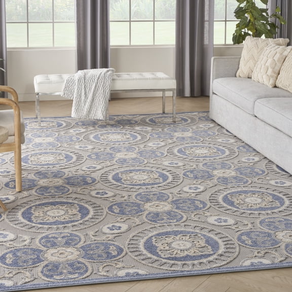 Nourison Aloha Indoor/Outdoor Blue/Grey 9' x 12' Area Rug (9x12)