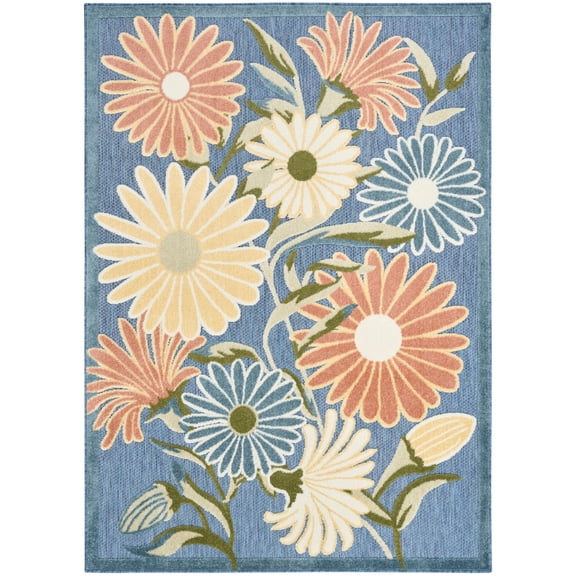 Nourison Aloha 9' x 12' Blue Sage Outdoor Floral Flatweave Indoor/Outdoor Area Rug