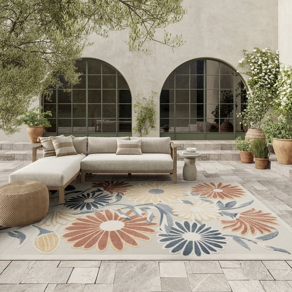 Nourison Aloha 9' x 12' Ivory Rose Outdoor Rug