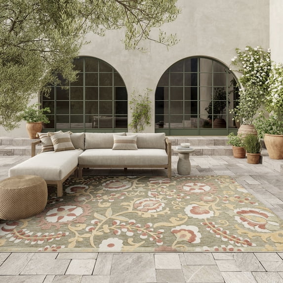 Nourison Aloha 9' x 12' Sage Rose Farmhouse Rug