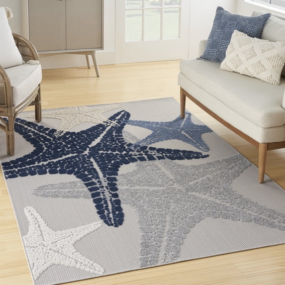 Nourison Aloha Coastal, Nautical & Beach Grey/Multi 6' x 9' Area Rug, (6x9)