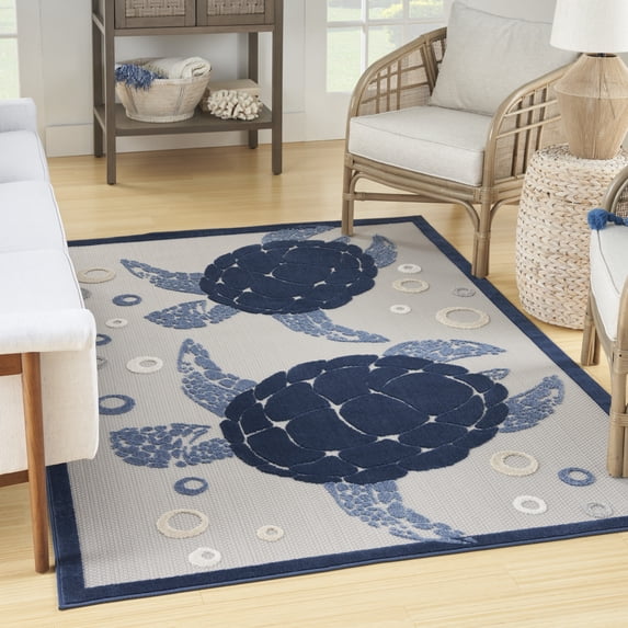 Nourison Aloha Coastal, Nautical & Beach Navy Blue 3'6" x 5'6" Area Rug, (3x5)