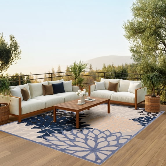 Nourison Aloha Floral Indoor/Outdoor Blue 12'x15' Area Rug (12x15)