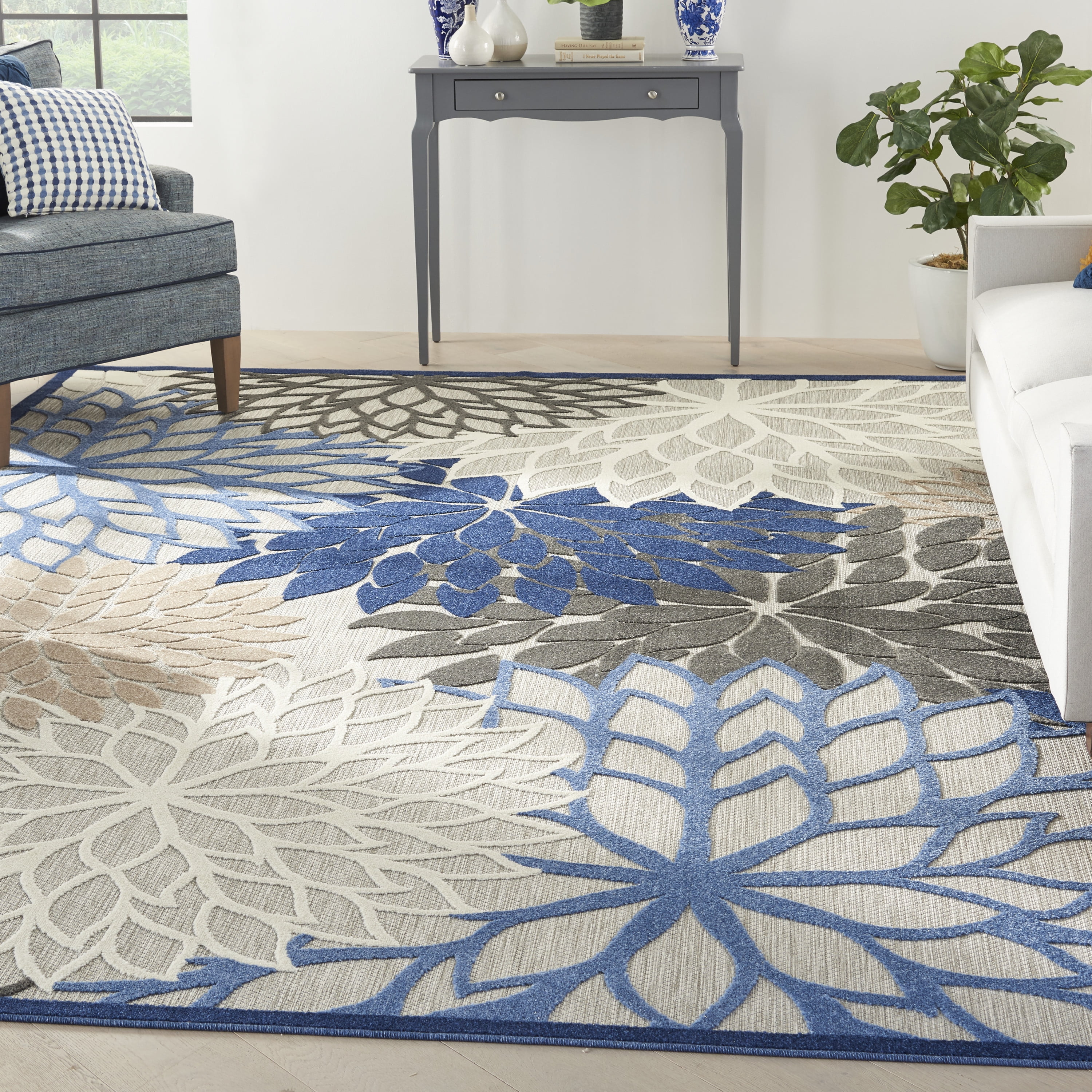 Nourison Aloha Floral Indoor/Outdoor Blue 12'x15' Area Rug (12x15 ...