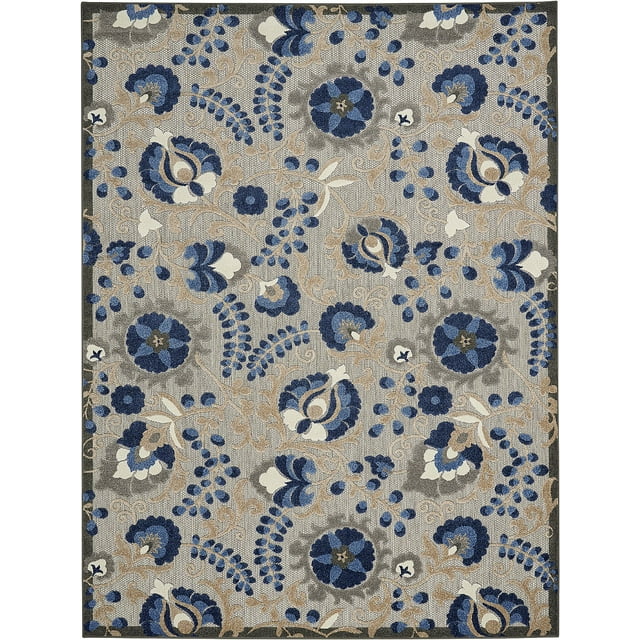 Nourison Aloha Floral Textured Outdoor Area Rug Natural Blue 9' x 12'