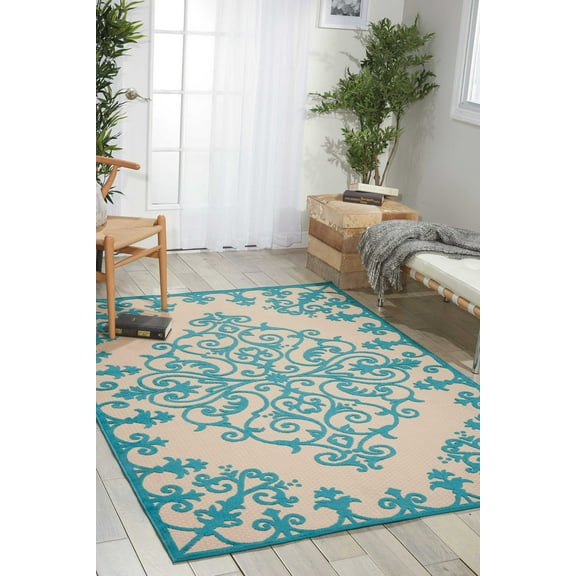 Nourison Aloha Indoor/Outdoor Aqua 3'6" x 5'6" Area Rug, (4x6)